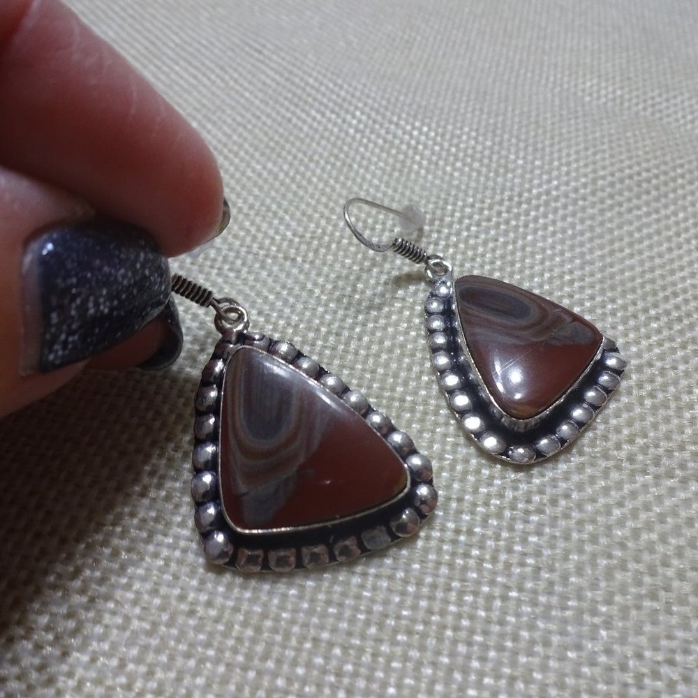 Natural "RED MOSS AGATE" Handmade Sterling Dangle Earrings #448B
